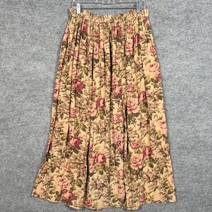 Vintage Unbridge Size Large Maxi Skirt Cream Cottagecore Floral Feminine Boho